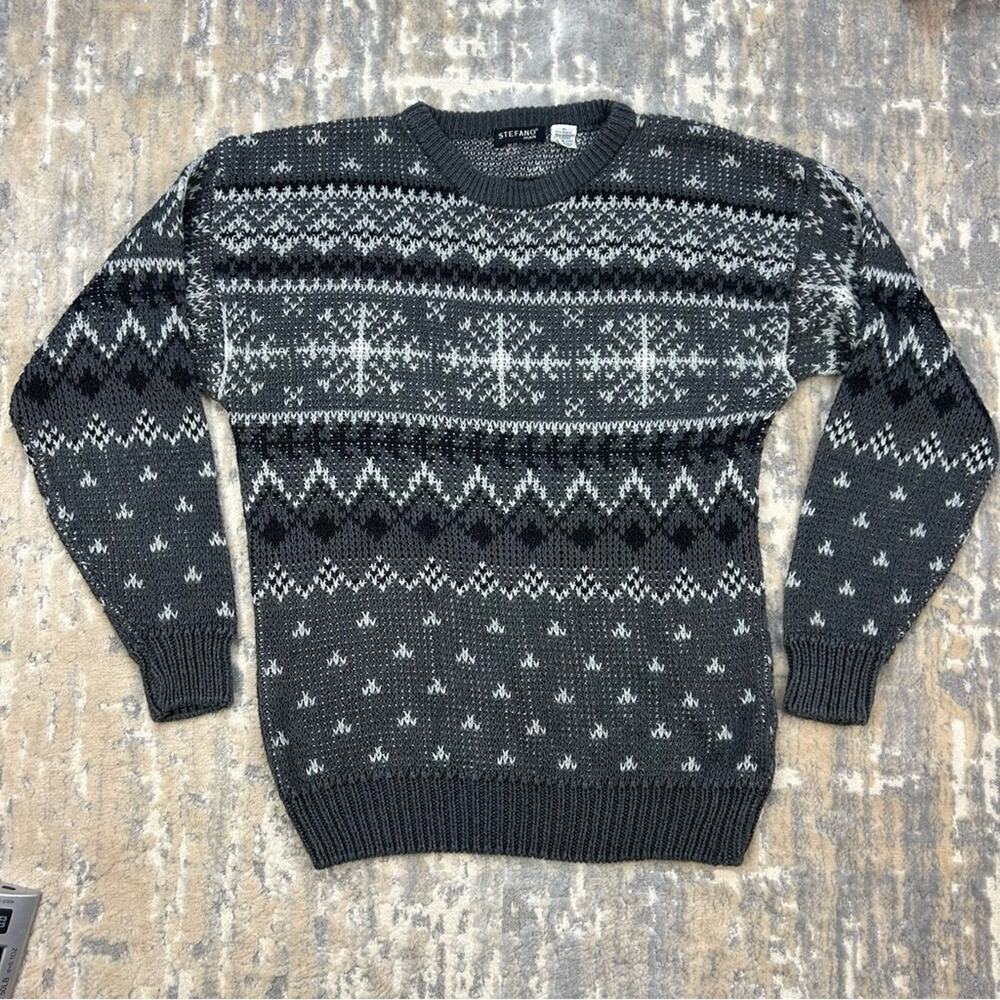Vintage 90s Stefano Man Snowflake Ski Sweater Lodge WInter XL